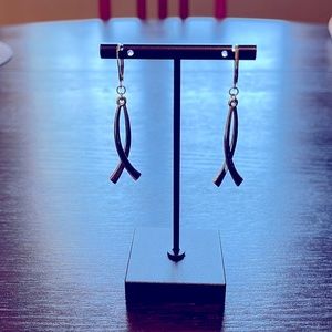 Silver toned pierced earrings with double strand dangle